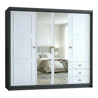 Produktbild von Geräumiger vier­türiger Kleiderschrank OSLO mit Schubladen und Metallgriffen – modernes Design Farbe: Graphit | Weiß