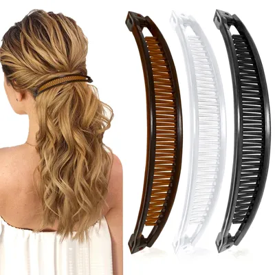 Image de Barrettes en forme de banane, barrettes en forme de banane pour cheveux fins, barrettes en forme de banane pour femmes aux cheveux fins, pour femmes et filles (noir, blanc, marron)