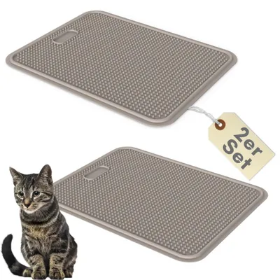 Produktbild von 2er Set Katzenklo Matte Katzenstreu Katzentoilette Vorleger Katzenstreumatte Auffangmatte Grau Vorlegematte Doppelpack Sparpaket