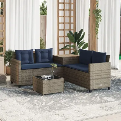 Obrázok produktu pre Maison Exclusive – Záhradná pohovka s stolíkom a vankúšmi, v tvare L, sivá, z polyrotangu