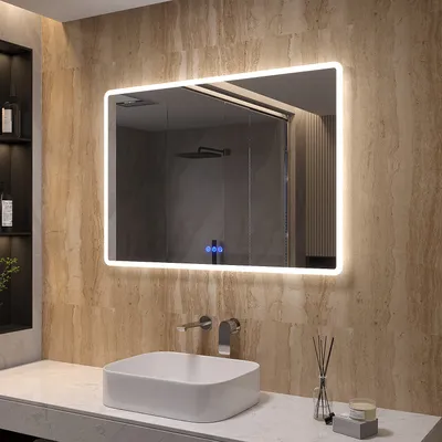 Produktbild von AQUABATOS LED Badezimmerspiegel 100x70 cm,Dimmbar,Anti-Beschlag, Wandspiegel IP44