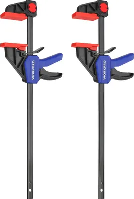 Two WORKPRO single-hand clamps are shown against a white background.