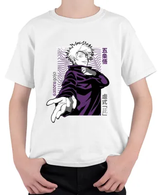 Obrázek produktu pro Jujutsu Kaisen Satoru Gojo – tričko pro fanoušky v retro stylu s motivem anime, fialové, uniové, dětské, bílé, velikost 104