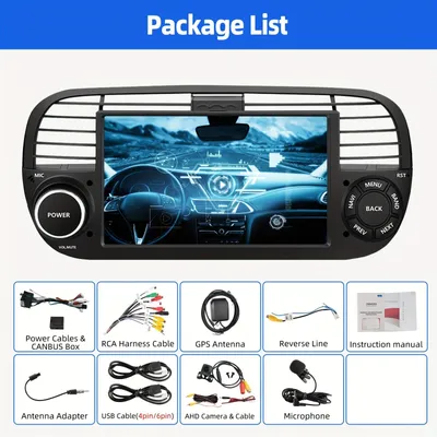 Obrázek produktu pro Autorádio s Androidem 14, 7 palců, multimediální přehrávač pro Fiat 500, s HD IPS displejem