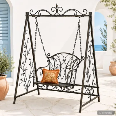 Produktbild von DanDiBo Hollywoodschaukel Metall Antik Gartenschaukel 18811+1868 Hängesessel Hängestuhl mit Gestell Schmiedeeisen Schaukel Garten