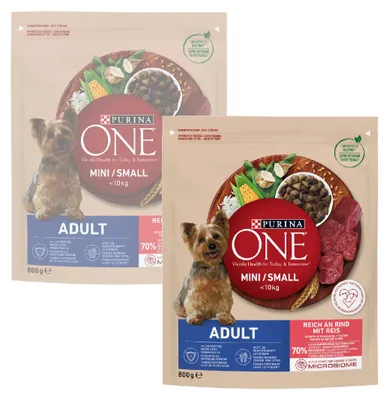 Zdjęcie produktu dla Purina One Mini Adult 2x800g Sucha Karma Dla Psów Małych Ras Z Wołowiną I Ryżem