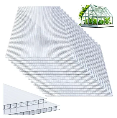 Produktbild von 14x Polycarbonat Hohlkammerplatten 4mm Doppelstegplatte für Gewächshaus (60,5 x 121 cm) | 10,25 m² UV-beständige Gewächshausplatten für Garten und Treibhaus