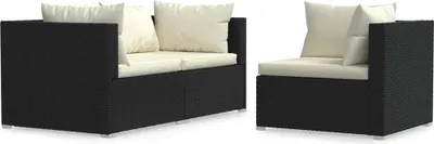 Obrázok produktu pre vidaXL 3-dielna záhradná súprava s vankúšmi Black Poly Rattan
