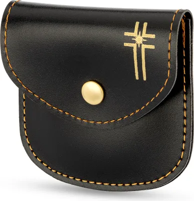 Produktbild von NKlaus Rosenkranz Kunstleder Etui schwarz 8x8 cm mit Kreuz motiv Rosenkranzbehälter 14442