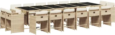 Produktbild von vidaXL 17-tlg. Garten-Essgruppe mit Kissen Beige Poly Rattan