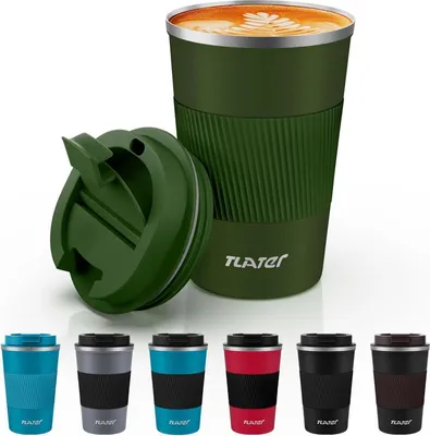 Image de Tlater Tasse à café to go 380ml Tasse isotherme Tasse sous vide à double paroi en acier inoxydable Travel Mug