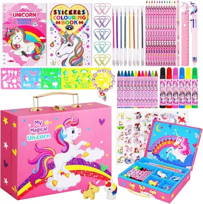 Obrázok produktu pre Kresliaca a výtvarná súprava 66-dielna, 12 pastelky, 6 fixky, úložný box, pre dievčatá 6-12 rokov