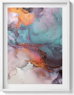 Produktbild von Flüssige Abstraktion mit Gold– Wandbild mit Rahmen – Gerahmtes Bild  – Wanddekoration – 60x80 cm –  Weiß Rahmen