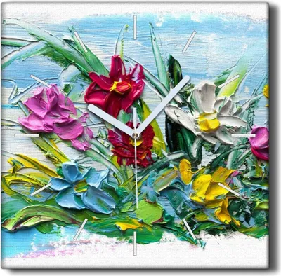 Produktbild von Coloray Hodiny Unikátní 30x30 cm  Tiché hodiny Pro obývací pokoj a kuchyň Nástěnné hodiny Plátno Černé ručičky hodin - Malování květin