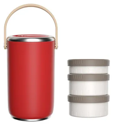 Thermocontainer 2600 ml, Edelstahl, 3 Fächer, isoliert, tragbar