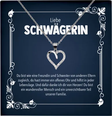 Produktbild von 22Feels Liebe Schwägerin Geschenk Silber 925 Herz Halskette mit Karte Frauen Damen Collier Hochzeit Geburtstag Weihnachten Zirkonia-Steine (Damen Silber 925/000 Schmuck)