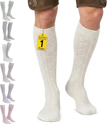 Produktbild von Traditionelle Socken Traditionelle Strümpfe Zopfmuster 40cm in drei Farben Weiß, Natur, Meliert , Farbe:Natur, Größe:38-40