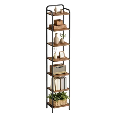 Produktbild von Schmales Regal 7 Ebenen, 30 x 33 x 195,5 cm, Vintagebraun-Schwarz | Bücherregal, Standregal, Eckregal, für Büro Wohnzimmer Schlafzimmer Küche