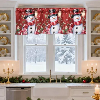 Produktbild von Unyqoos® Rote Weihnachtsgardine mit Stangöffnung (6,5 cm) – kurzfloriges Polyester, 137×45 cm, bis zu 85% Lichtschutz für Küche & Wohnzimmer