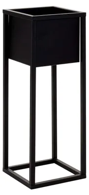 Produktbild von Metall Blumentopfständer in schwarz Ständer mit schwarzem Topf - 70 cm - Blumentopfhalter mit Topf - Planzenständer eckig
