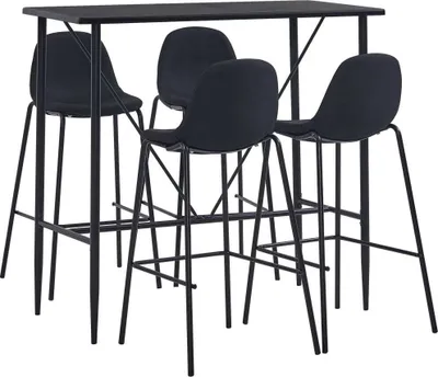 Produktbild von 5-teiliges 4-Sitzer Bar-Set Schwarz, Stoffbezug, MDF-Tischplatte 120x60x110 cm, ergonomische Sitze, Fußablage