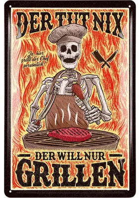 Produktbild von Blechschilder Grillen, Grill Schild der tut nix der will nur GRILLEN, retro BBQ und Garten Deko, Geschenk für Papas Grillecke und Grillplatz