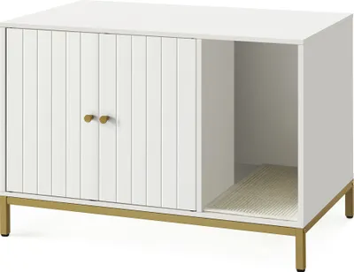 Produktbild von Feandrea Katzenklo-Schrank, Katzentoilette, mit Kratzmatte, Beistelltisch Weiß