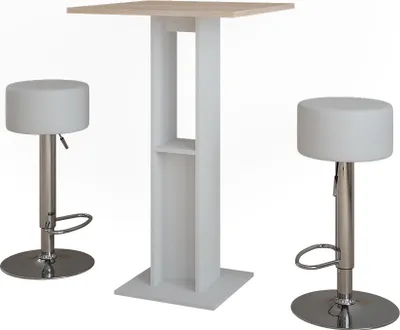 Produktbild von Bartisch-Set Vicco Repose Weiß/Sonoma 65 x 65 cm mit 2 Barhockern, Model 55733