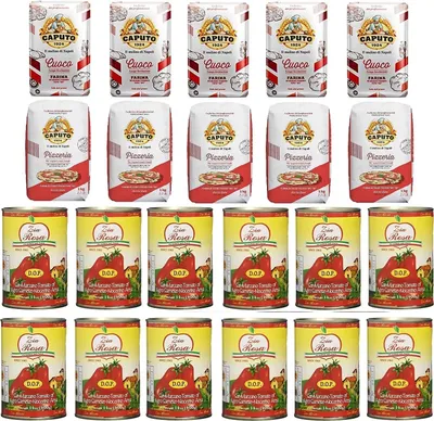 Produktbild von Testpaket Caputo Pizzeria Pizzamehl Mehl ( 5 x 1Kg ) + Caputo Cuoco Pizzamehl Mehl ( 5 x 1Kg ) + Zia Rosa DOP Pomodoro San Marzano Tomate aus Kampanien Dose von 400g 12x 400g
