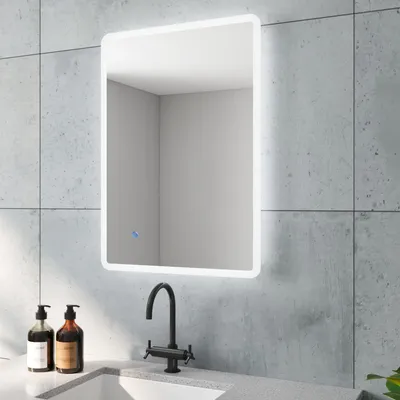 Produktbild von Badezimmerspiegel mit Beleuchtung Lichtspiegel Wandspiegel 70x50cm,Touch Schalter, Dimmspeicher,Kaltweiß 6400K, Vertikale/ horizontale Installation