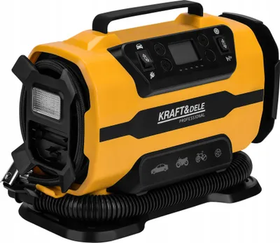 Zdjęcie produktu dla Kompresor Samochodowy Sieciowy LCD 12V 230V 140W 150 PSI 35l/min Kraft&Dele