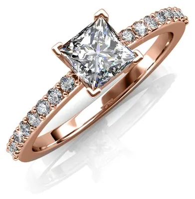 Image de Bague carrée simple avec cristal, en or rose