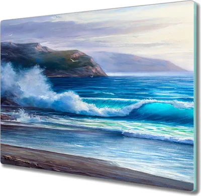 Produktbild von Coloray Küchenbrett Kochplattenabdeckung Hackbrett Schneidebrett Herdabdeckplatte 60x52 cm - Coast Ozeanwellen