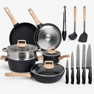 Produktbild von Glissimo 17-teiliges Kochgeschirr-Set aus Aluminium mit Antihaft und Glasdeckeln