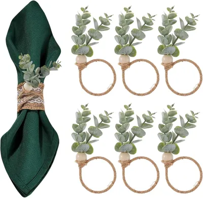 Obrázok produktu pre Servítkové krúžky 6 ks, Boho, Prírodné drevo a železo, Na stolovú dekoráciu, Vianoce, Svadby
