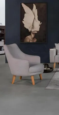 Produktbild von Moderner Stuhl Möbel Design Polsterstuhl Lehnstuhl Holz Sessel Relax Stühle Grau
