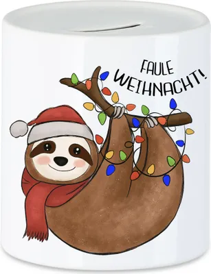 Produktbild von Frohe Weihnachten Spardose Geschenkidee Faultier-Fans Sloth Süßes Motiv für Weihnachten für Familie Freunde