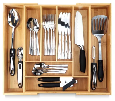 Produktbild von Pristine Bamboo Besteckablage für Schubladen, Küchenschublade, Besteck-Organizer