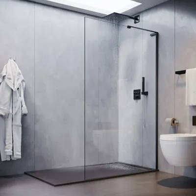 Produktbild von SONNI NANO Walk-in-dusche Mit ESG & Splitterschutzfolie & L-Stabilisationsstage schwarz Duschkabinen 120 x 200 cm