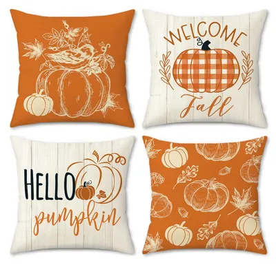 Kissenbezug Herbst Kürbis 45x45 cm, 4 Stück, Orange