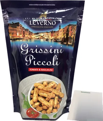 Produktbild von Leverno Grissini Piccoli Tomate & Basilikum 1er Pack (1x100g Packung) + usy Block