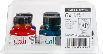 Productafbeelding van Kalligrafie-inktset, 6 kleuren, gesorteerd (6 x 29,5 ml), Daler Rowney, artikelnummer D604300010