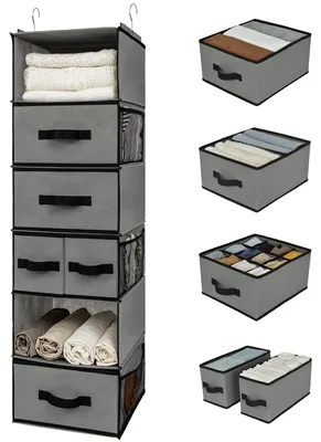 Image de Organisateur suspendu pour armoire, 1 élément avec tiroirs, gris, rangement suspendu, étagère suspendue pour chambre à coucher