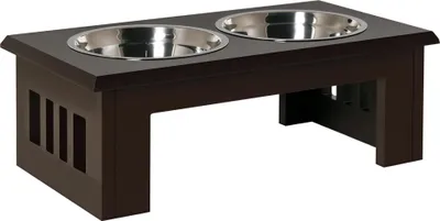 Image de PawHut - Gamelle surélevée pour chien, gamelle pour animaux de compagnie en acier inoxydable et MDF, couleur café