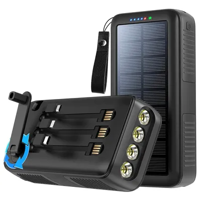 Produktbild von 63200mAh Solar Powerbank mit Handkurbel, Camping Notfall Ladegerät, USB, Taschenlampe & SOS, robust & wasserdicht