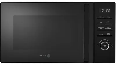 Imagen del producto de Microondas FAGOR FMW239GB con grill de cuarzo, 23 litros, 1400W, 11 niveles de potencia, pantalla LED, temporizador de 95 minutos, función de descongelación