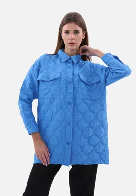 Produktbild von Damen Hemdjacke Stylische One-Size Damenjacke mit Kragen Blau
