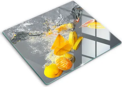 Zdjęcie produktu dla Deska kuchenna – 60 cm x 52 cm - Szklana deska do krojenia - Szkło hartowane – Antypoślizgowa - Cytryny W Wodzie