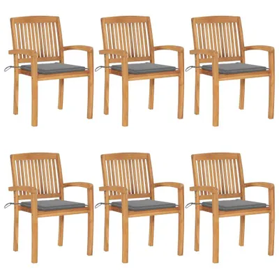 Produktbild von Stapelbare Gartenstühle mit Kissen 6 Stk. Massivholz Teak