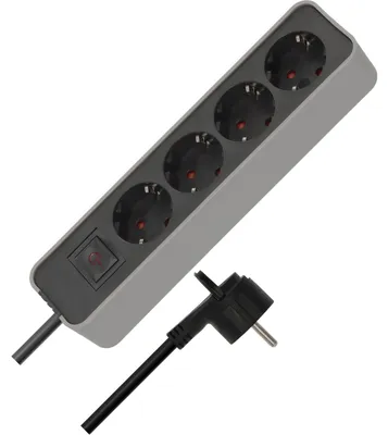 Produktbild von Brennenstuhl Steckdosenleiste 4-fach (Mehrfachsteckdose mit Schalter, Flachstecker und 1,4m Kabel) schwarz/grau